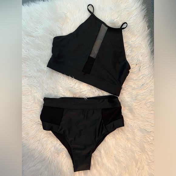 NWT 👙 SHEIN Swim BAE Plus Contrast Mesh High Waisted Bikini Swimsuit - Picture 4 of 6